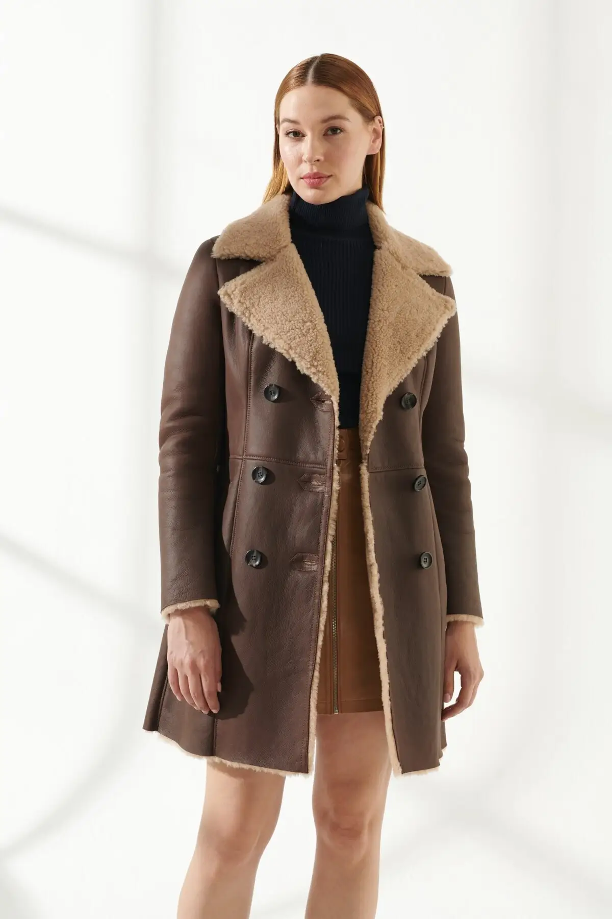 Brown Winter Women 'S Genuine Sheepskin Leather Jacket with Fur Vintage Long Suede Parka Warm Waterproof Turkiyede Produced