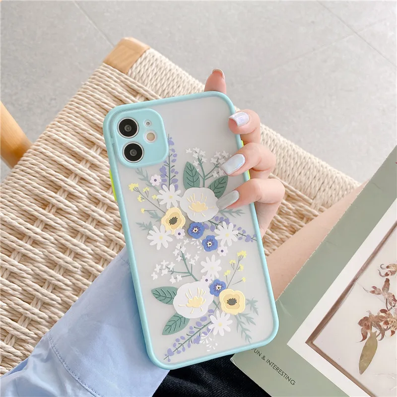 

Matte Transparent Phone Case For iphone SE 2020 6 6S 7 8 11 Plus X XS XR Pro MAX Flower Shockproof Silica gel Protection Cover