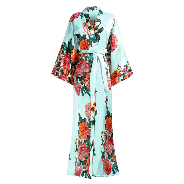 

Loose Bathrobe Silky Lady Homewear Satin Sleepwear Kimono Robe Casual Intimate Lingerie Nightwear Home Dressing Gown With Belt