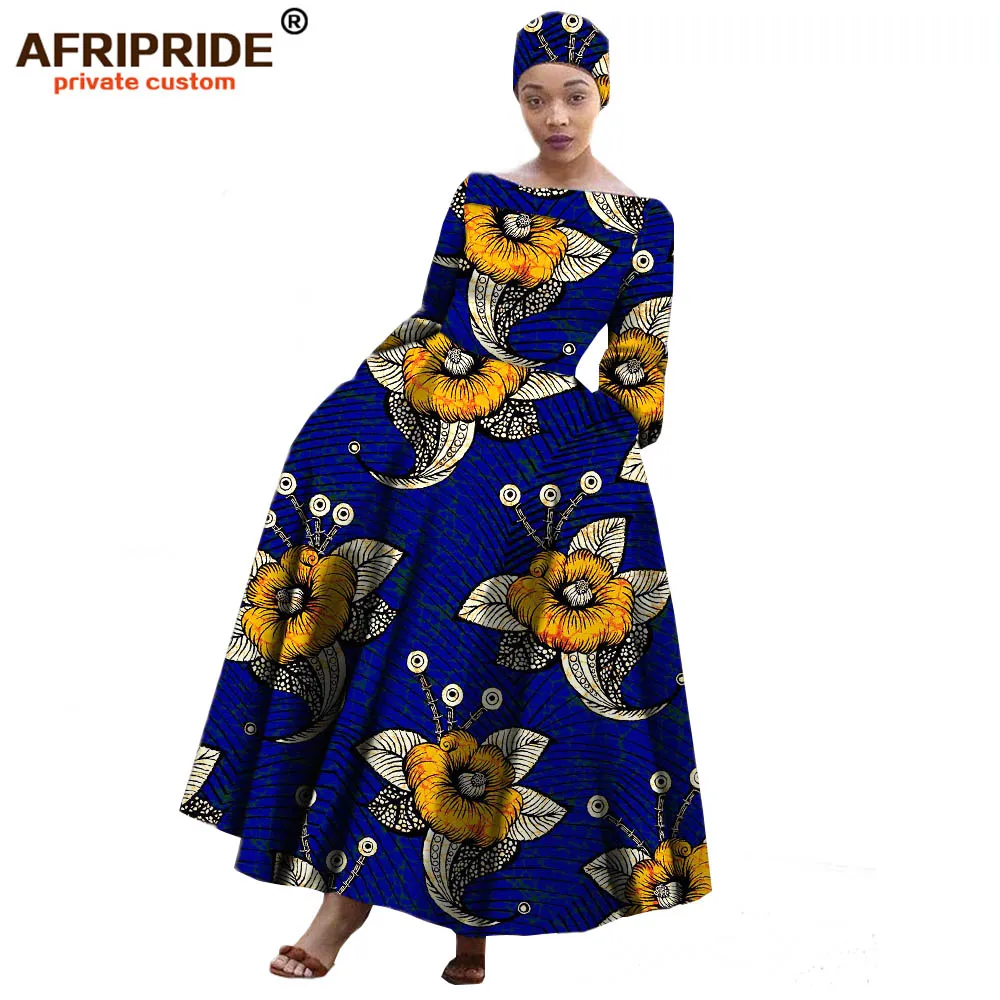 AFRIPRIDE Африканское Макси платье для женщин с длинным рукавом длиной до лодыжки вечерние длинное платье размера плюс с небольшим платком A722559