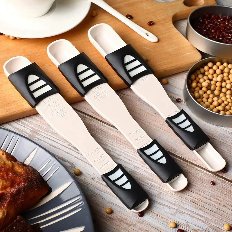 

3 Pcs Double End Measuring Spoon,Adjustable Scale Nine Stalls Measuring Spoon for Baking Coffee Sugar Salt Powder