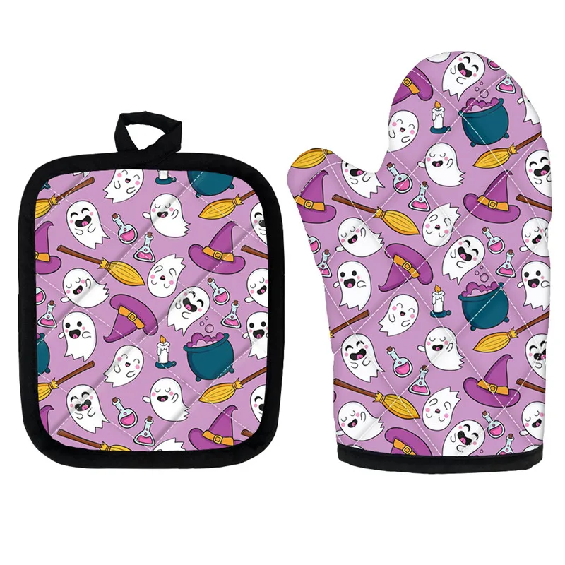 

Прихватки и подушечки с мультипликационным изображением Хэллоуин принт, кухонные принадлежности для микроволновой печи, кавайные термост...