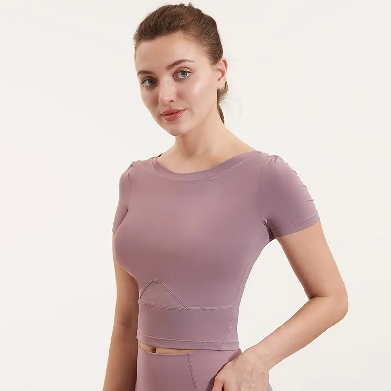 New Women Running Fitness Sports Short Sleeve Tees Yoga Tops Activewear Round-Neck T-Shirts Workout Shirts Slim Top Tshirt