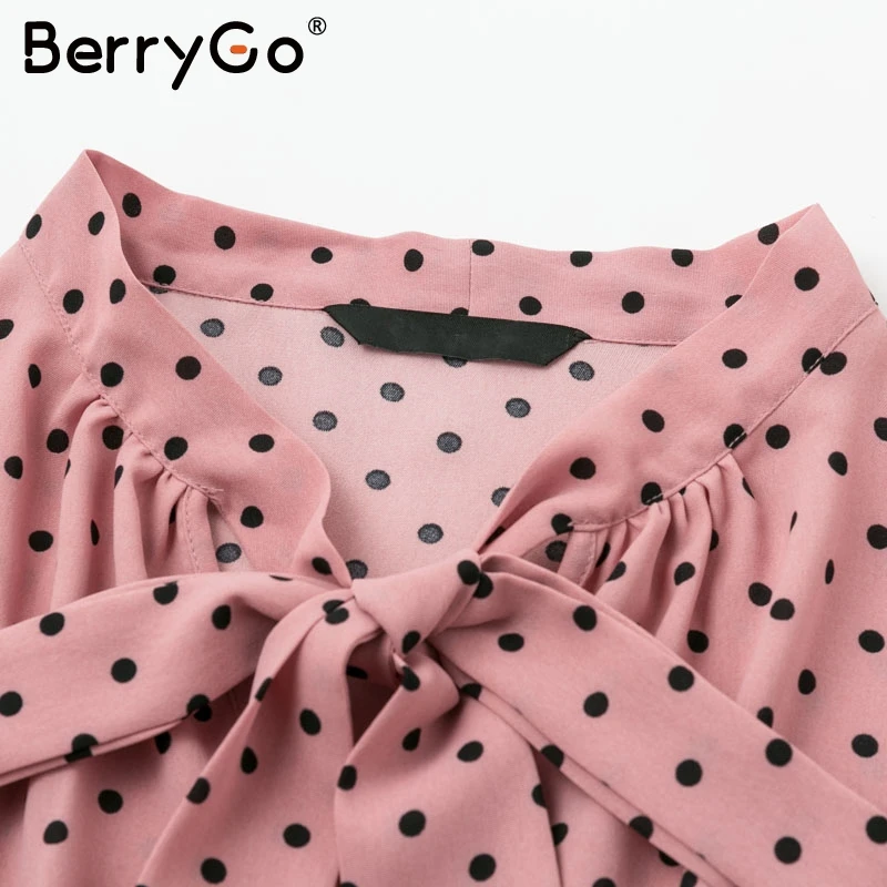 BerryGo элегантный в горошек с бантом длинное платье для женщин винтажные