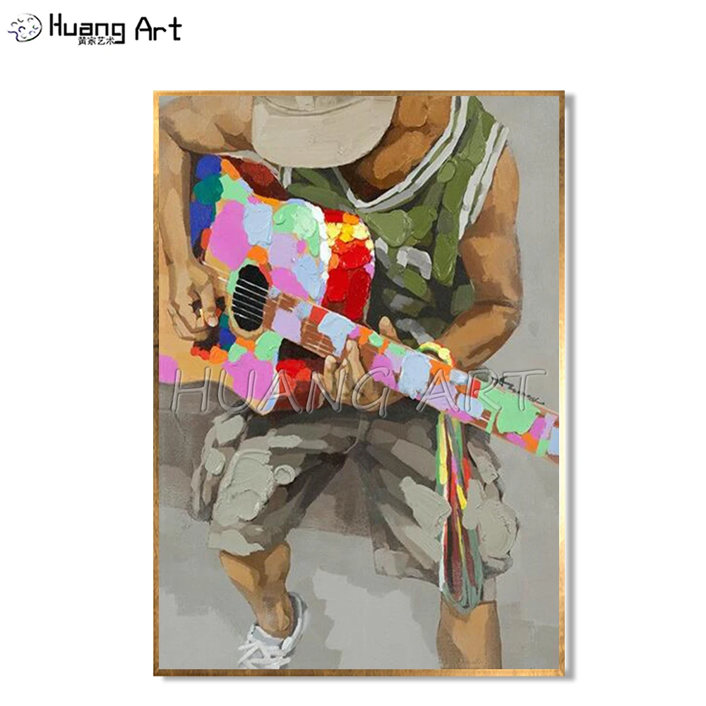 Hand-painted Guitar Man Knife Portrait Oil Painting on Canvas for Wall Decor Modern Rock Music Abstract Figure | Дом и сад