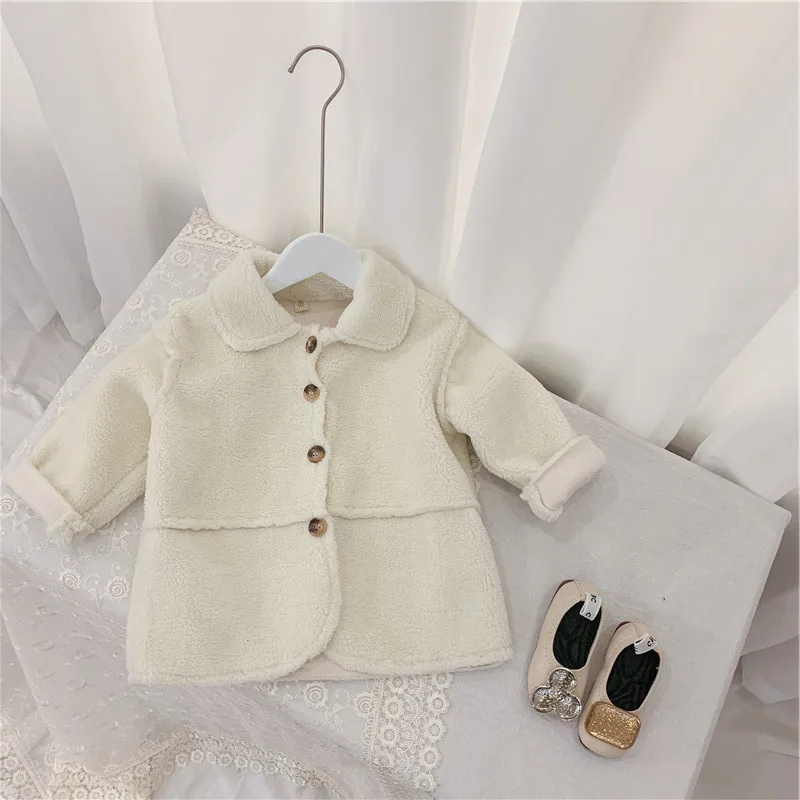 

Autumn Winter Kids Baby Girls Coat Retro Single Breasted Winter Lamb Wool Girls Coat Jacket Thicken Warm Kids Baby Girls Outwear