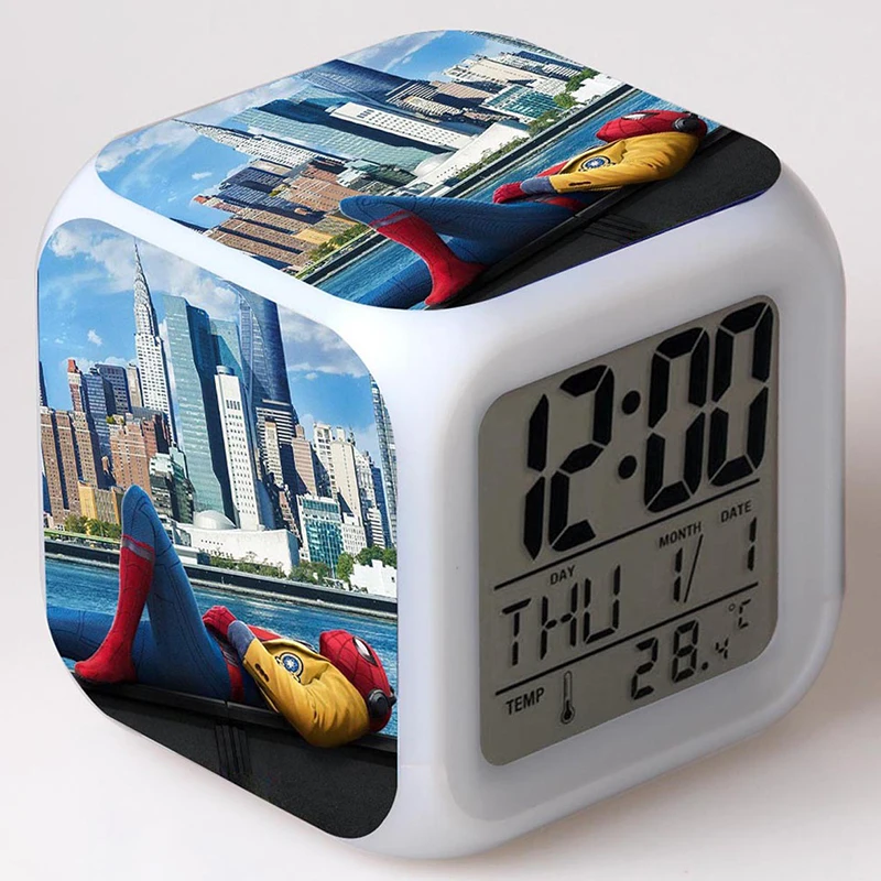 Spider-Man: Homecoming Cartoon Kids Anime Figures Digital Clocks Colorful Lights LED Alarm Clock Toys for Boys Christmas Gifts