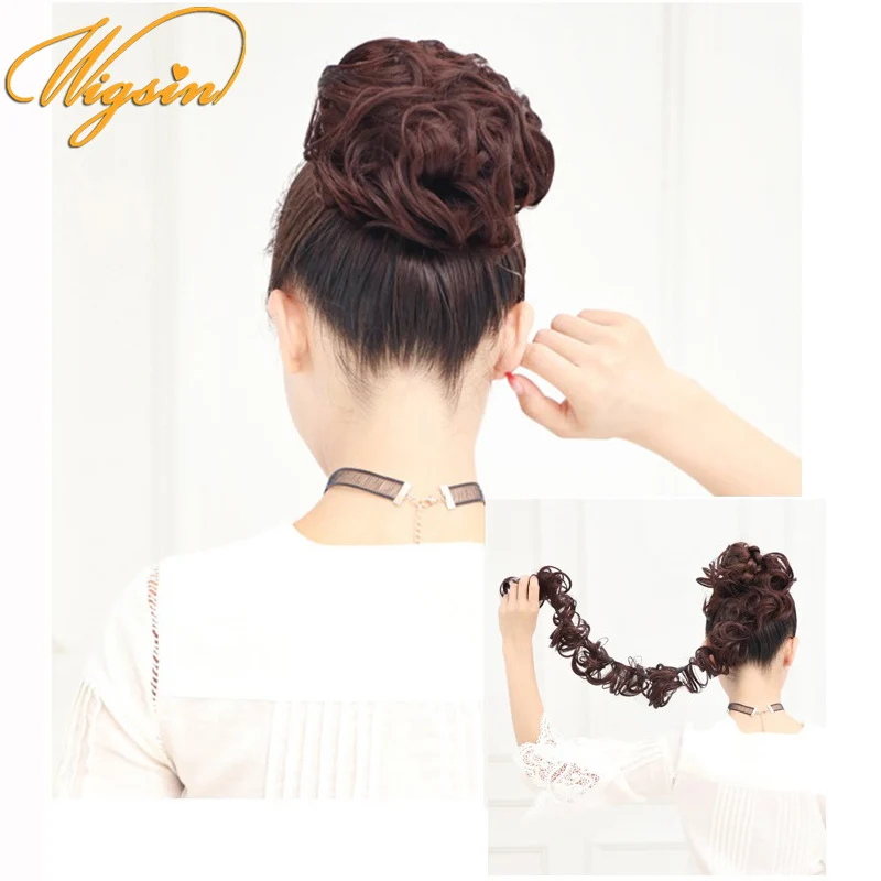 

WIGSIN Synthetic Messy Elastic Curly Bun Twining Hairpiece Scrunchies Thick Chignon Ponytail Hair Extensions for Women