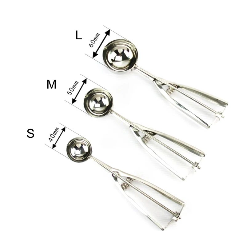 

3 Size Ice Cream Spoon Fruit Watermelon Handle Cookie Scoop Yogurt Fruit Spoons Stainless Steel Dig Ball Carving Kitchen Tools