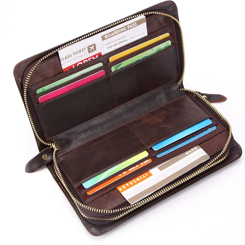 

Business Genuine Leather Clutch Wallet Men Long Leather Phone Bag Purse Male Large Size Handy Coin Wallet Card Holder Money Bag