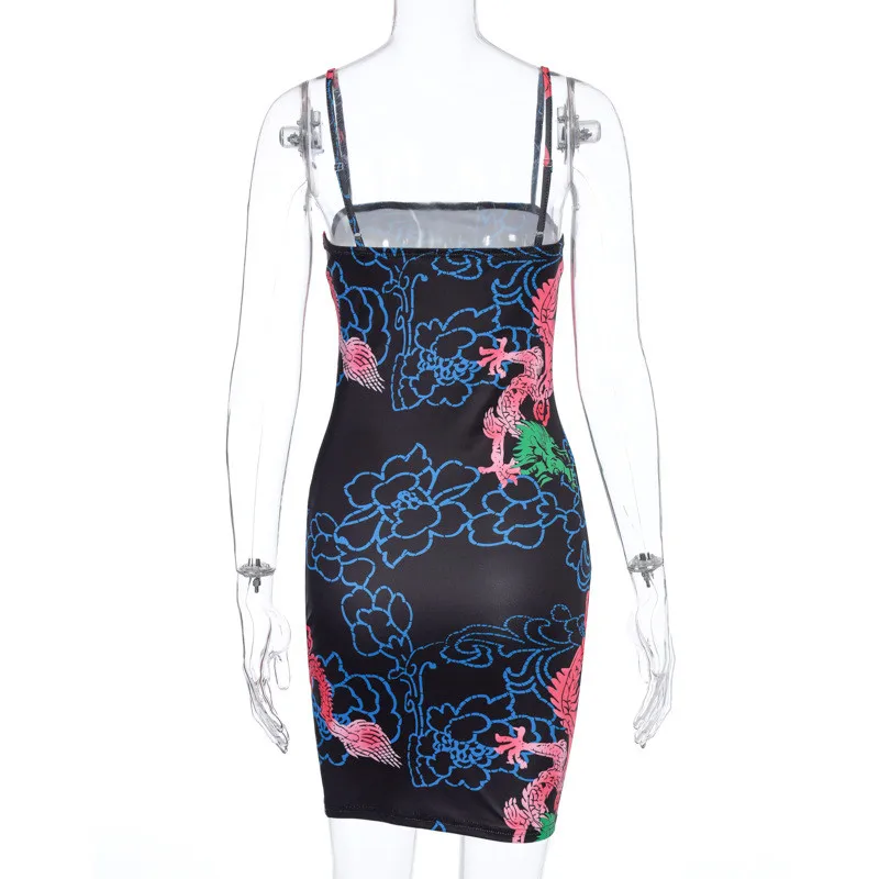 

Sexy summer print sleeveless mini suspender dress 2020 fashion women's backless elegant nightclub party elegant slim dress