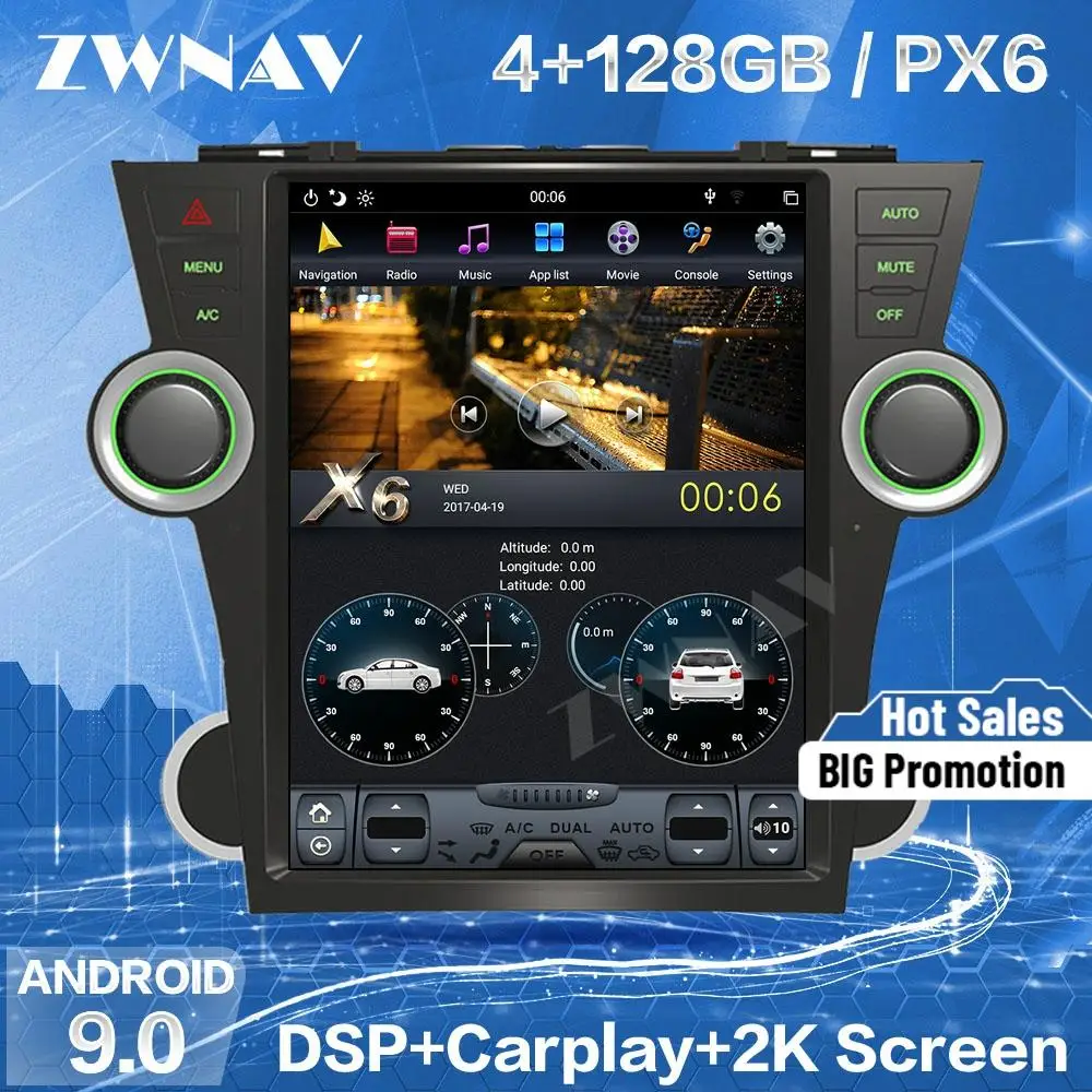 128G Tesla экран для 2007-2013 Toyota highlander Android 9 Автомобильный мультимедийный плеер GPS аудио