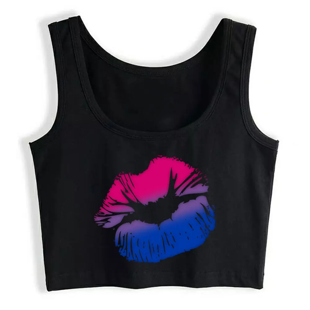 

Crop Top Bisexual Big Kissing Lips Funny Black Print Y2k Tops Womens Tops blusas mujer de moda 2021 verano Gym Tank Top Women