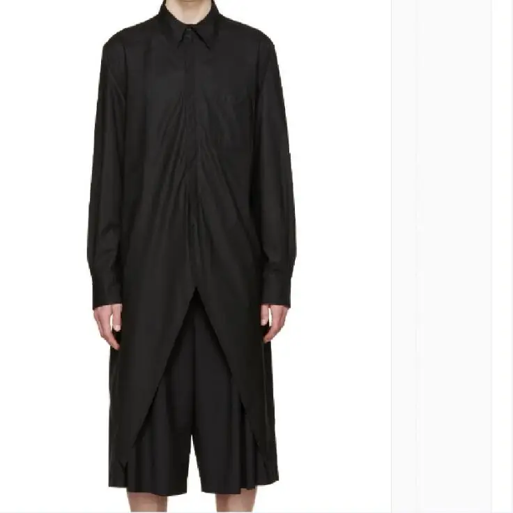 Рубашка мужская средней длины с длинным рукавом модная свободная подчеркивающая