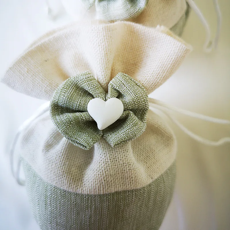 Креативные зеленые подарочные сумки с кулиской и карманами для конфет маленькие