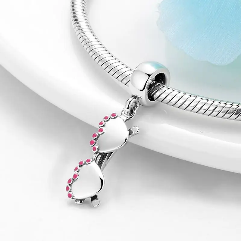 Высокое качество серебро 925 пробы красная эмаль бикини набор форма бусины шарм