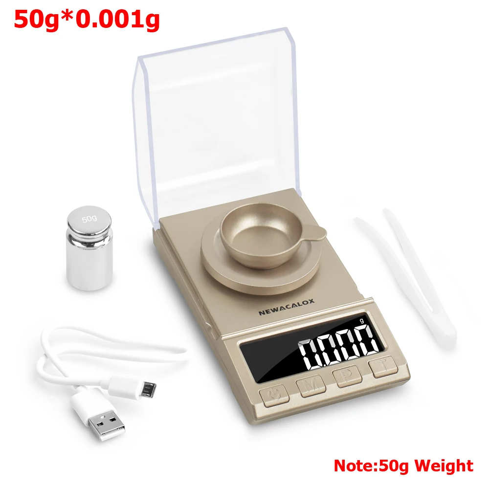 NEWACALOX 0,001 г точные цифровые ювелирные весы 50 г/100 г Электронные весы с питанием от USB ЖК-дисплей мини лабораторные весы 0,001 г
