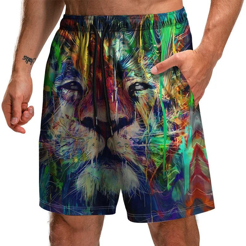 

2021 New Fashion Hot Sale Digital Wild Lion Print Casual Sports Street Trend Men's Beach Pants Shorts Spring And Summer