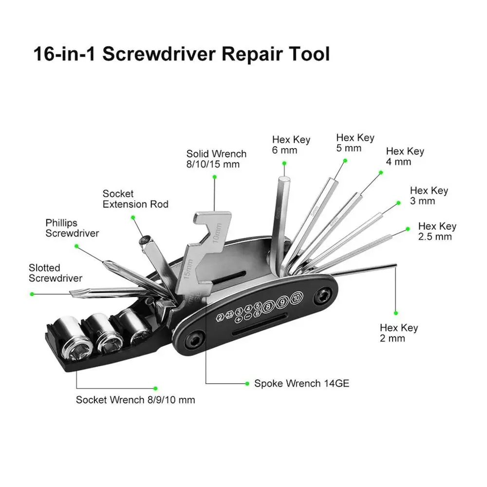Набор инструментов для ремонта велосипеда многофункциональный комплект 16 в 1 с