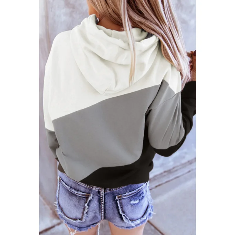 

New Hot Sale Spring and Autumn Women's Sweater Fashion Contrast Stitching Hooded Pullover Outdoor Casual Women's Long Sleeve Top
