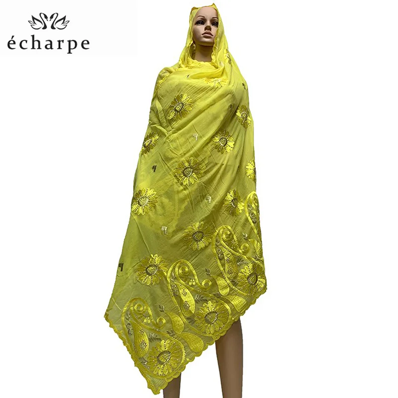 Новые африканские женские шарфы с вышивкой 100% хлопок большой шарф камнями для