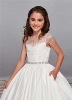 sleeveless crystal beading flower girls dresses for wedding white ivory girls birthday dresses celebrity dresses gowns custom