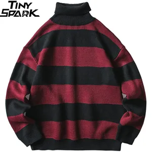 2019 мужской полосатый свитер, пуловер в стиле хип-хоп, уличная Ретро водолазка, свитер Harajuku, вязаные свитера, черный, красный, Осень-зима