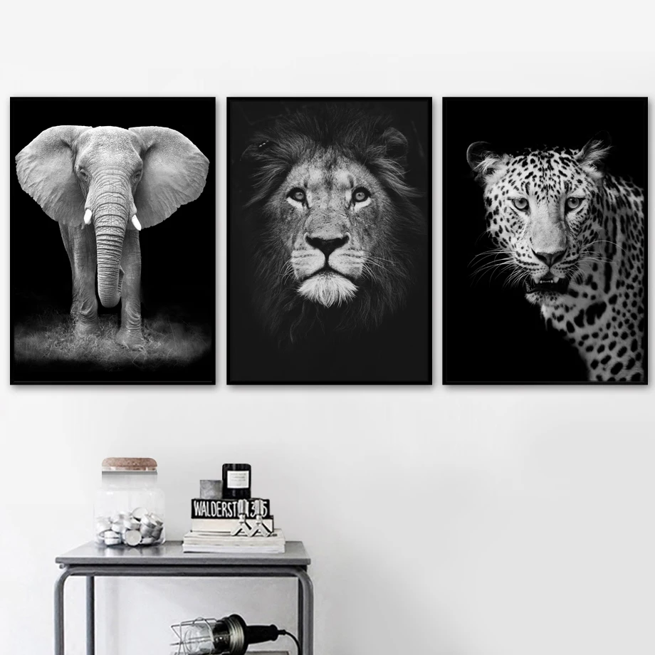 Настенная картина черно-белая с животными жираф Лев Зебра постеры и принты на