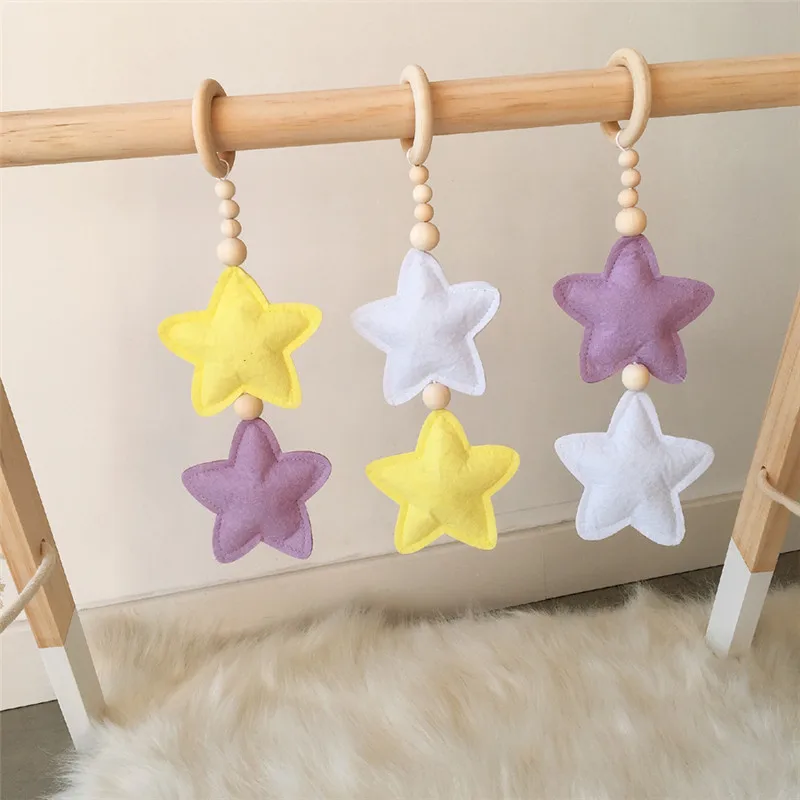 Nordic Wood Bead Garland Toy Kids Room Wall Decor Baby Gym Sensory Ring-pull Toys Play Tent Ornament Star Photography Prop