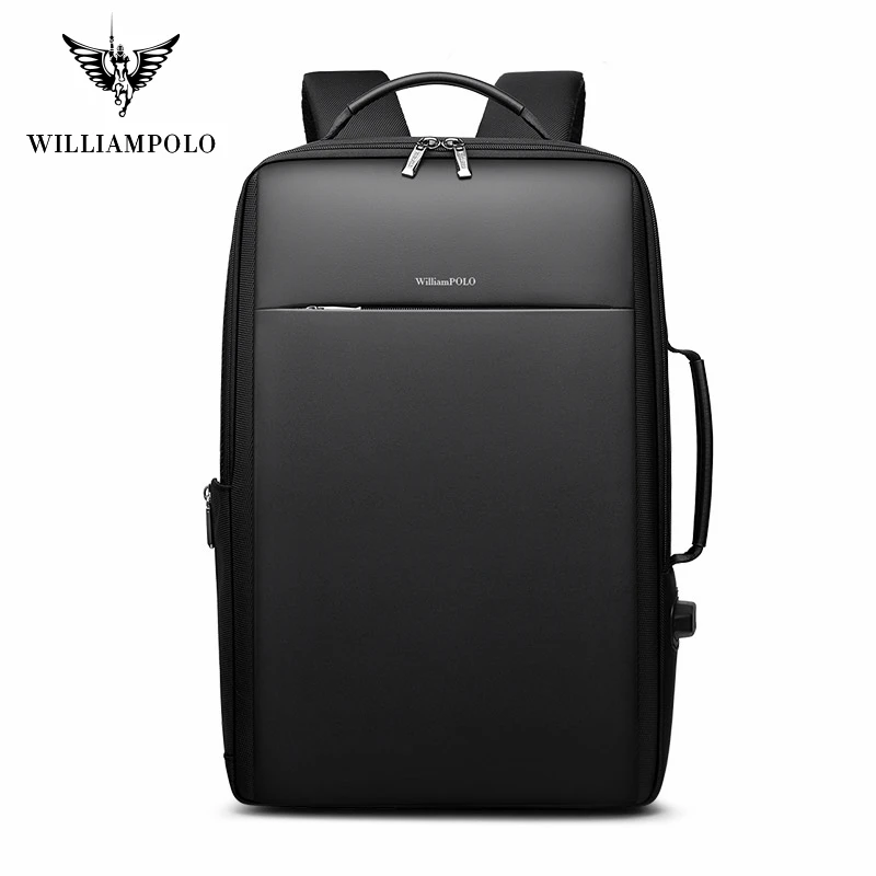 Мужской тонкий рюкзак для ноутбука WilliamPOLO черный сверхлегкий работы в офисе 15 6