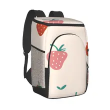 Protable Insulated Thermal Cooler Waterproof Lunch Bag Strawberry Summer Picnic Camping Backpack Double Shoulder Wine Bag