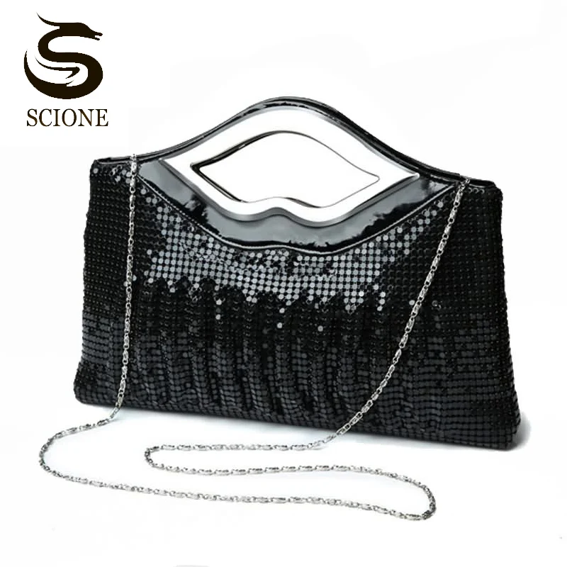 

Women Fashion Evening Clutch Purse Female Luxury Sequins Handbags Wedding Clutch Daily Shoulder Bag Black Gold Silver XA42M