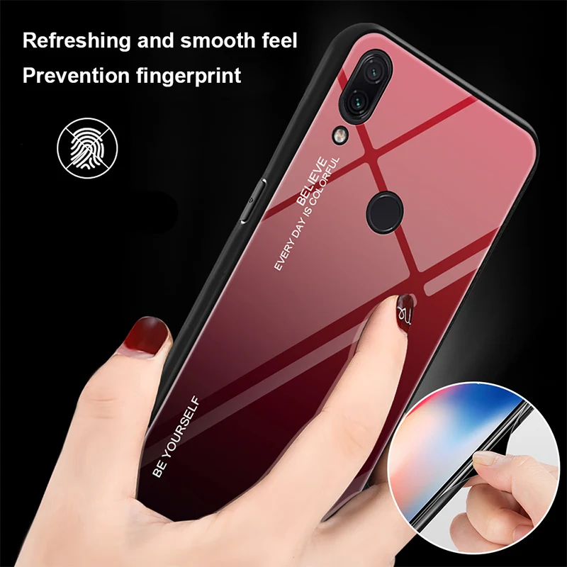 Чехол из закаленного стекла для Xiaomi Redmi Note 7 6 K20 Pro Цветной глянцевый чехол с