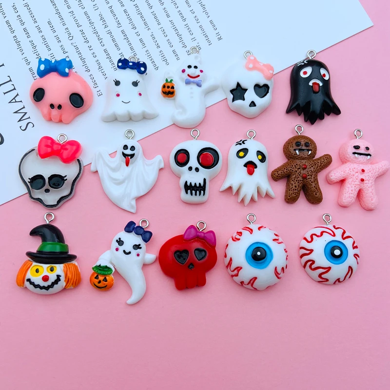 10pcs Resin Flatback Halloween Ghost Charm Eye Pendant for Keychain, Earring, Scrapbooking, Jewelry DIY Making, Necklace