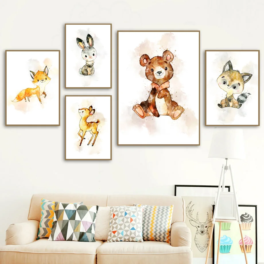 Украшение для детской комнаты с изображением медведя кролика оленя лисы