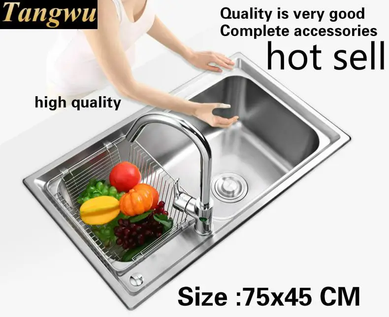 

Бесплатная доставка, большая кухонная раковина для квартиры высокого качества vogue 304, пищевая нержавеющая сталь, горячая распродажа, 750x450 мм