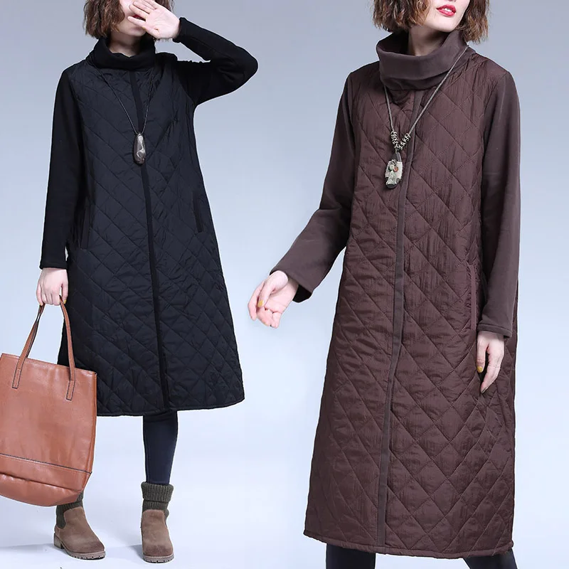 Зимняя одежда хлопковое пальто женское художественное стеганое платье в стиле