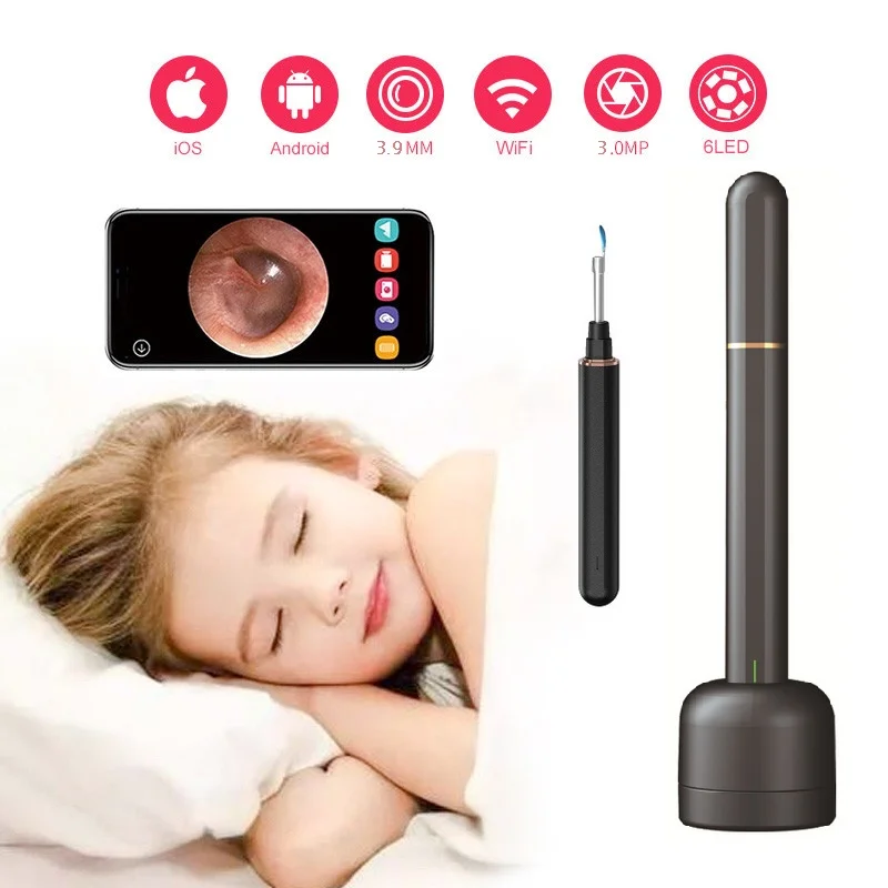 Беспроводной цифровой Otoscope 3 9 мм Wifi Видимый ушной эндоскоп портативный наушник