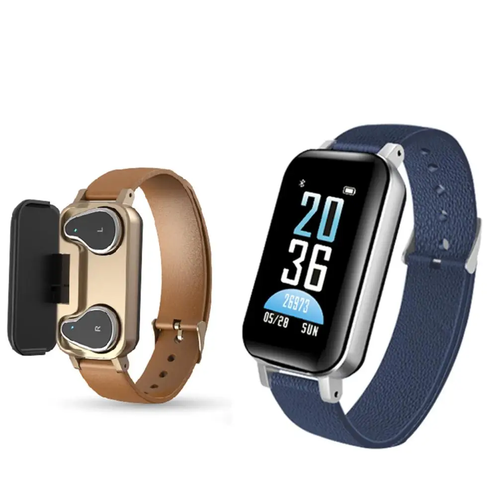 2 in 1 T89 Smart Watch With Bluetooth TWS Earphones Android True Stereo Heart Rate Monitor Blood Pressure Wristbands Sport | Электроника