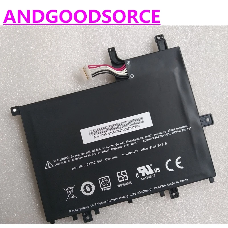 

Original Genuine SUN-B12 SUN-B12-S Laptop battery For HP Slate 7 Tablet 724712-001 FB1350 724536-001 728687-001 3.7V 12.95WH