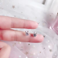 shine stud earrings 925 sterling silver zircon noble jewelry cute rabbit simple party trendy crystal gifts for women
