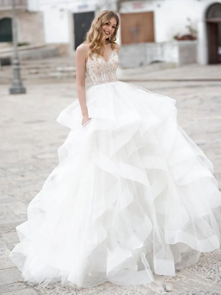 Белый LORIE A Line Wedding Dress Spaghetti Strap Lace Sexy Bridal Dresses With Crystal Boho Vestidos de novia Wedding Gowns - Цвет: Белый