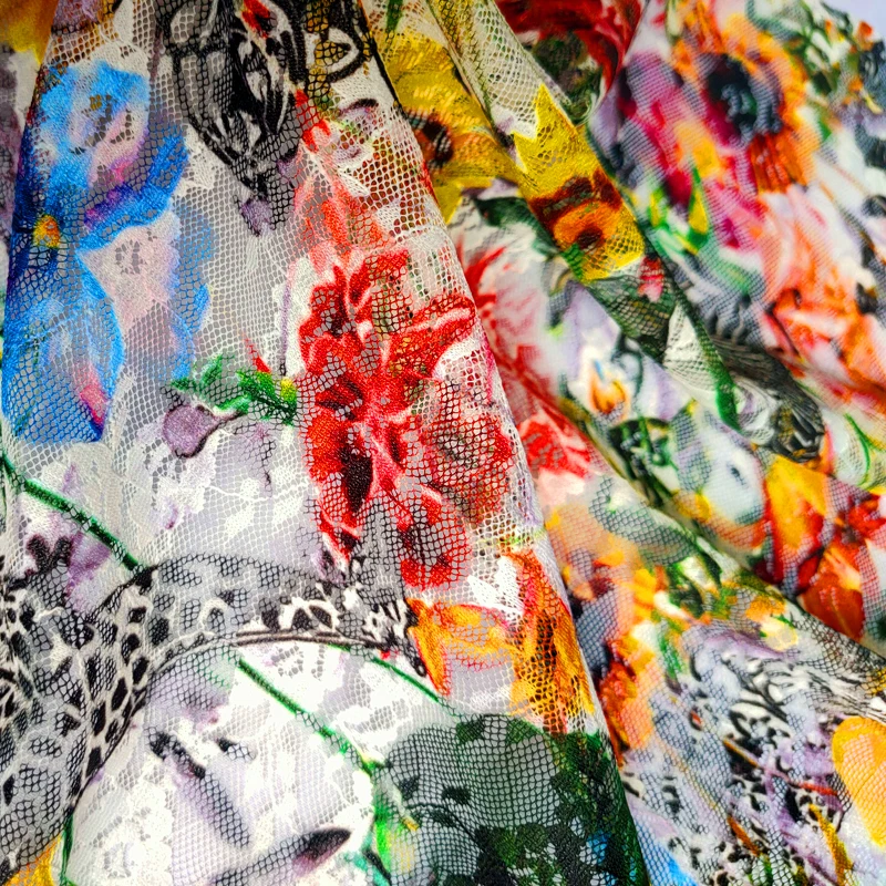 Подсолнечника кружевная ткань с принтом пикантные дышащие моющиеся женские