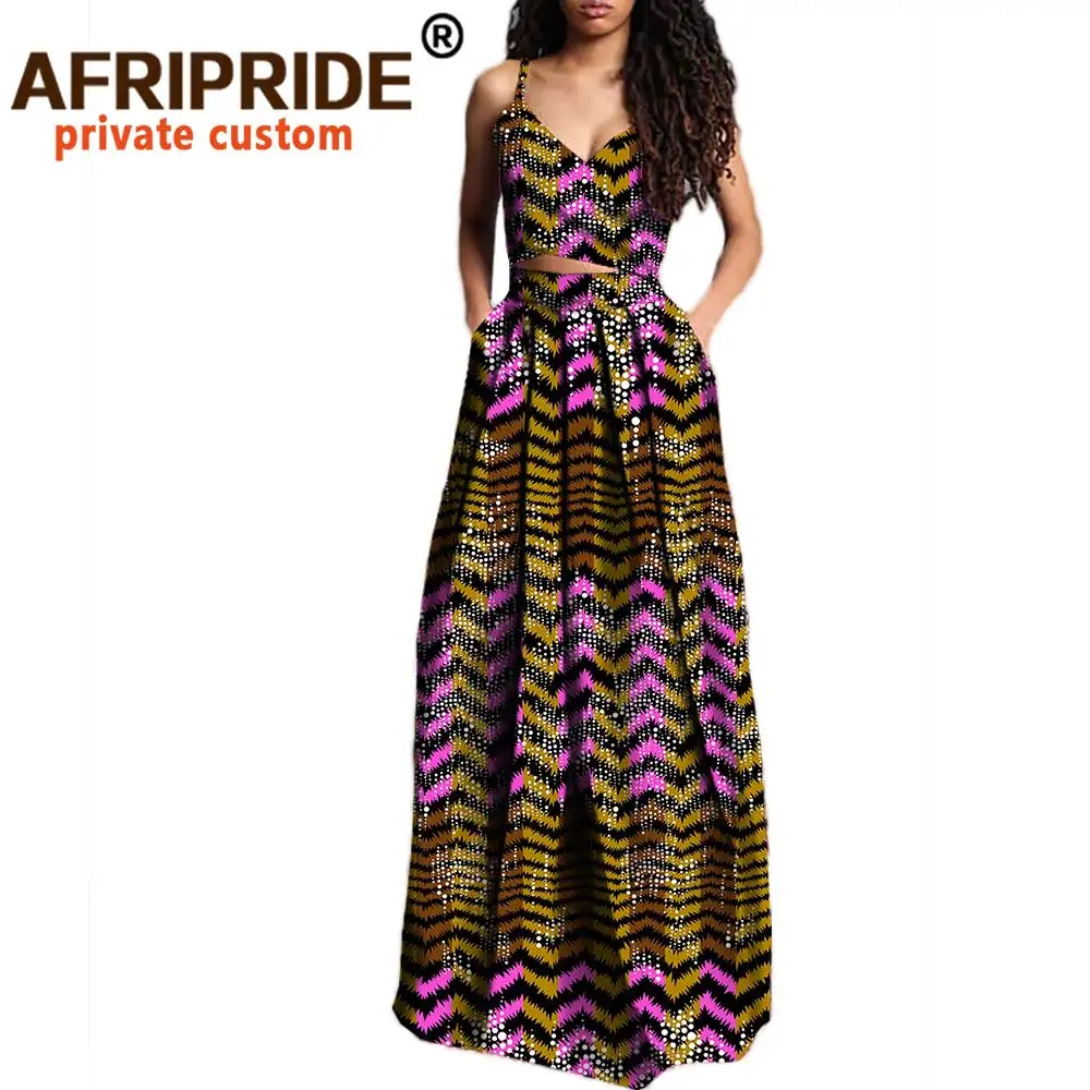 2020 African 2 piece set for wome crop top and maxi skirts dashiki outfits ankara clothes plus size pure wax cotton A722629 |