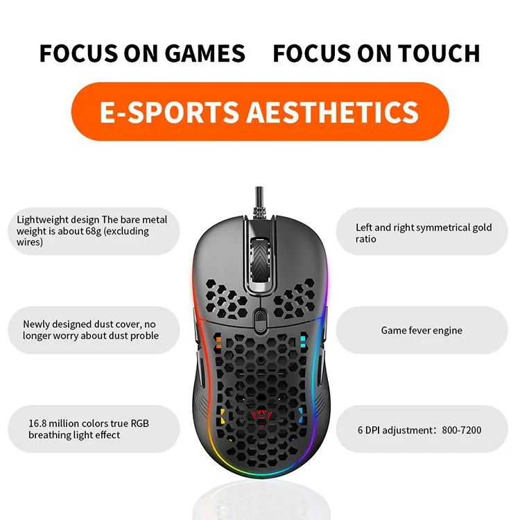 

Professional Gaming Mouse RGB Backlight Wired Mice Game Optical Sensor 3200/7200 DPI For FPS Gamer Laptop Computer