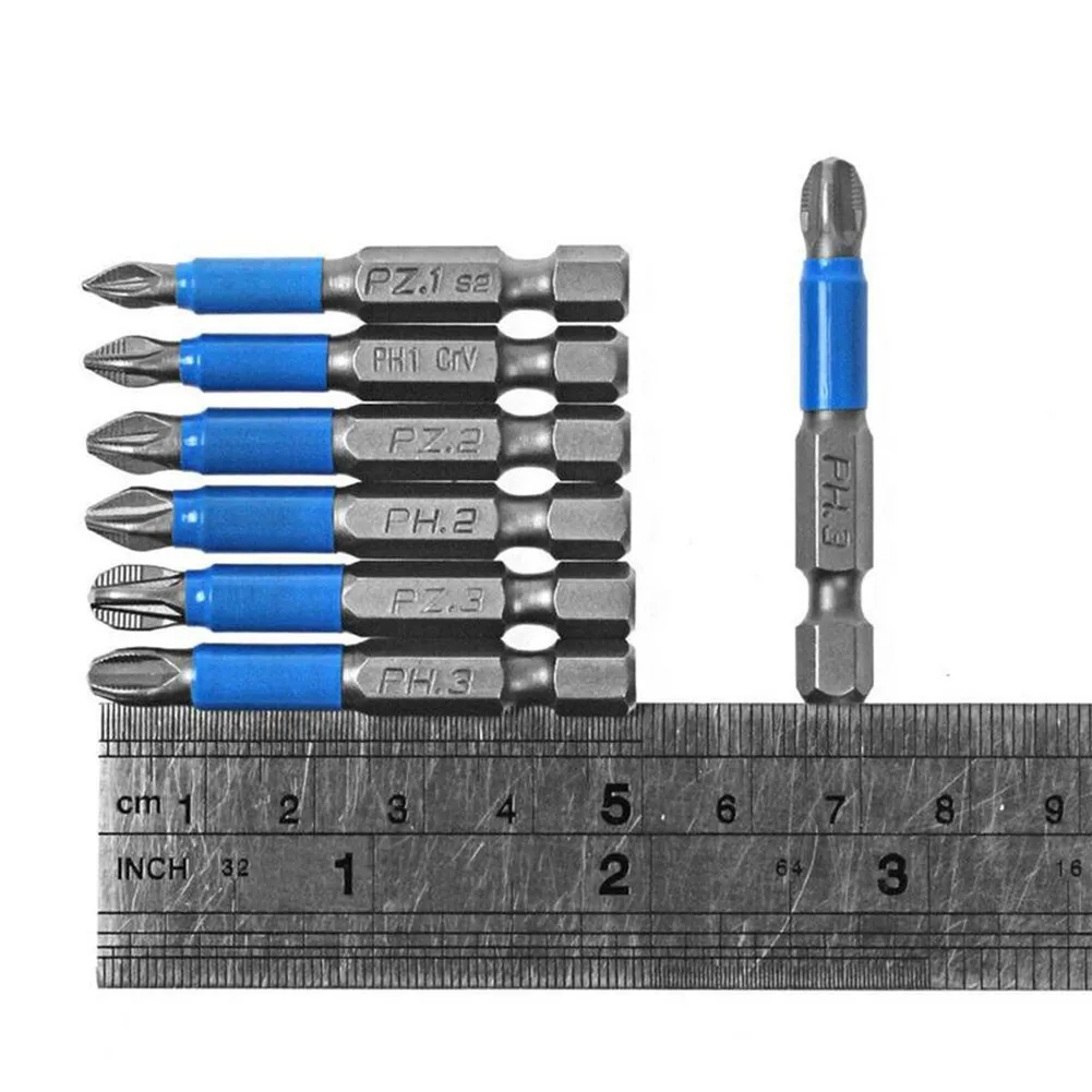 

6Pcs Non-Slip Screwdriver Bit Set Electric Impact 50mm PH1 PH2 PH3/PZ1/PZ2/PZ3 Hex Shank Screwdriver Drill Bit Power Tools