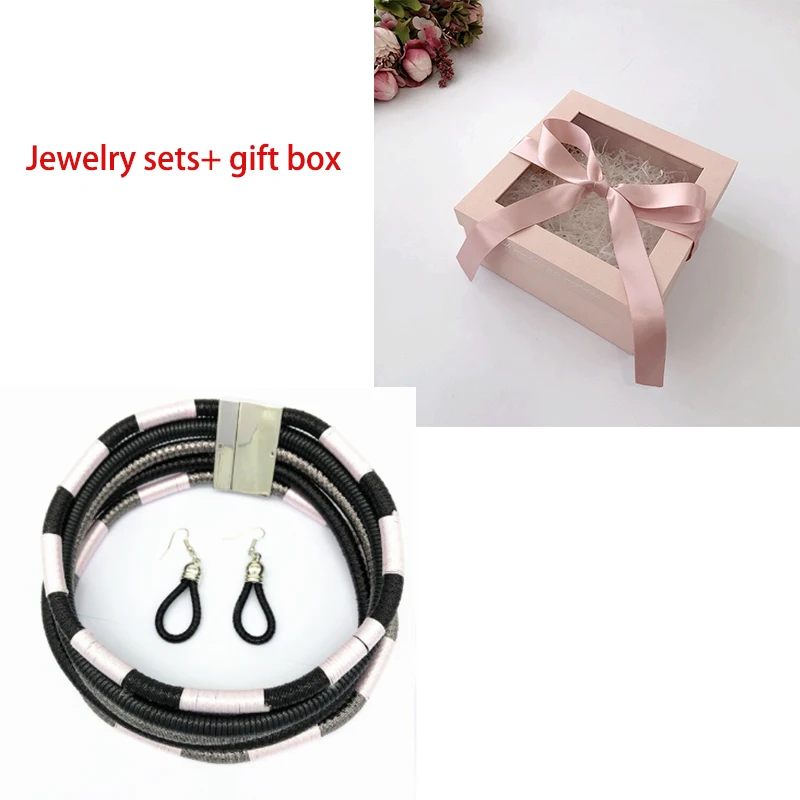 black set and box Liffly, Брендовое ожерелье, серьги, многослойное плетенное ювелирное изделие, колье, ожерелье для невесты, свадебные африканские бусы, ювелирный набор для женщин - Окраска металла: black set and box