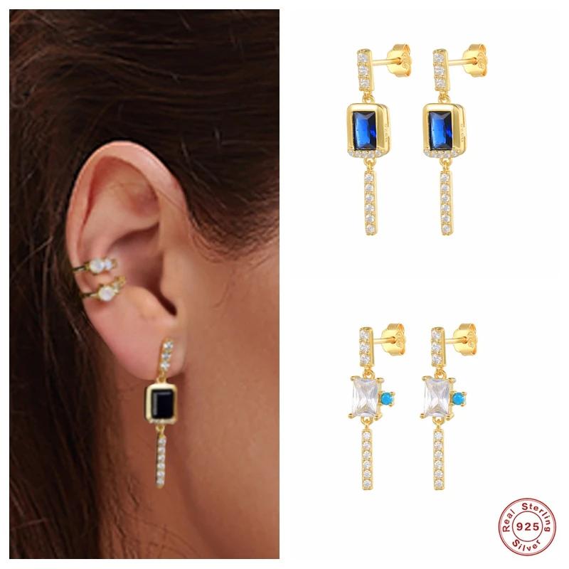 

Aide 925 Sterling Silver Blue White Zircon CZ Tassel Dangle Earrings For Women Luxury Bohemian Pendiente 2021 Fine Jewelry Gift