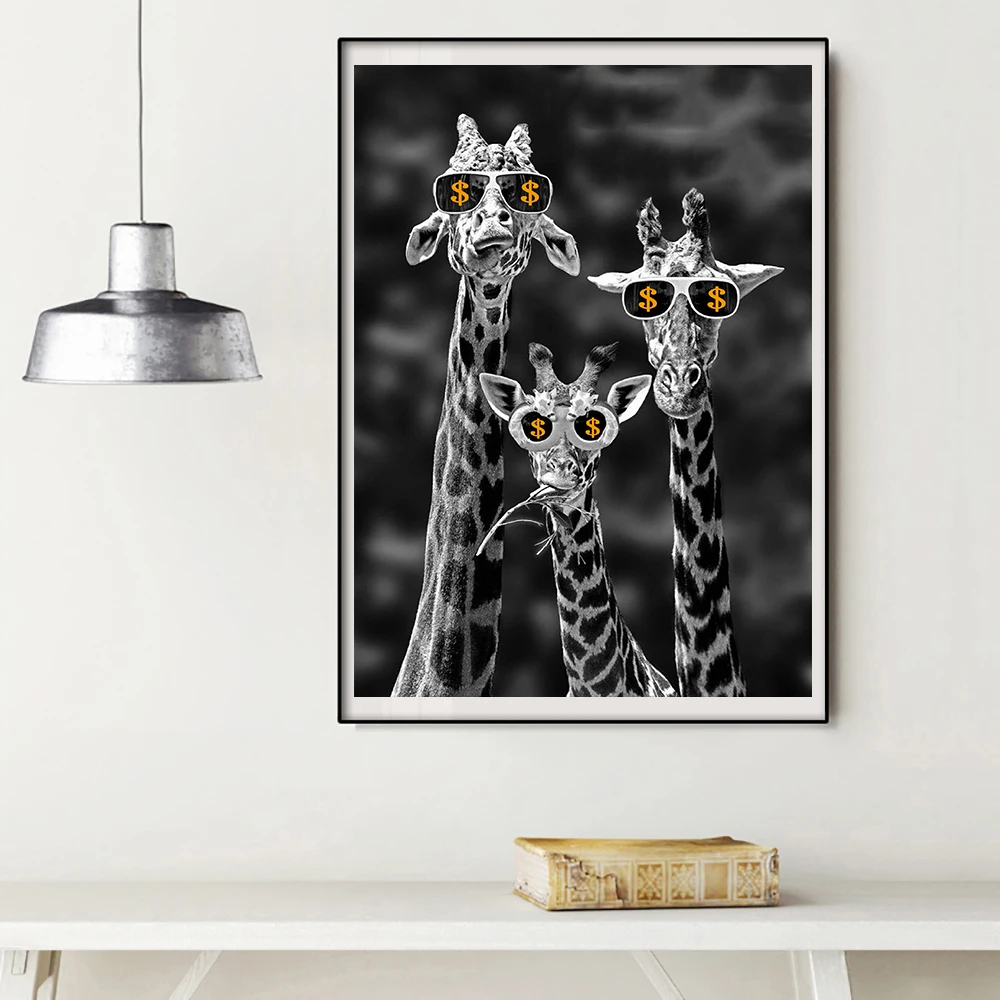 

Modern Alpaca Poster Print Llama with Money Animal Wall Art Painting On Canvas Picture Living Room Flower Home Decor Quadro