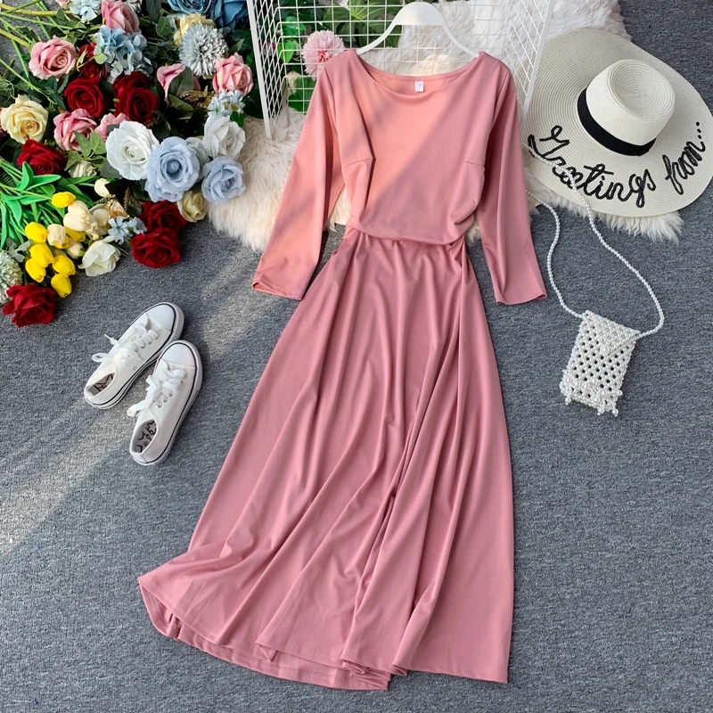 Винтажное тонкое осеннее длинное платье миди весенние вечерние платья vestido de festa Женские повседневные 3/4 рукава А-силуэта элегантные ретро платья